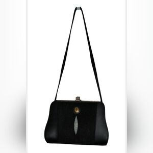 ROTA Vintage Black Stingray Leather Frame Bag | Genuine Shagreen Shoulder Bag